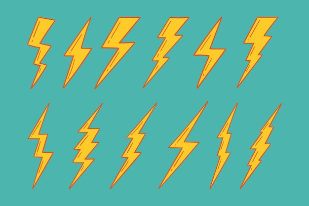 Collection Set doodle lightning bolt symbol premium vector