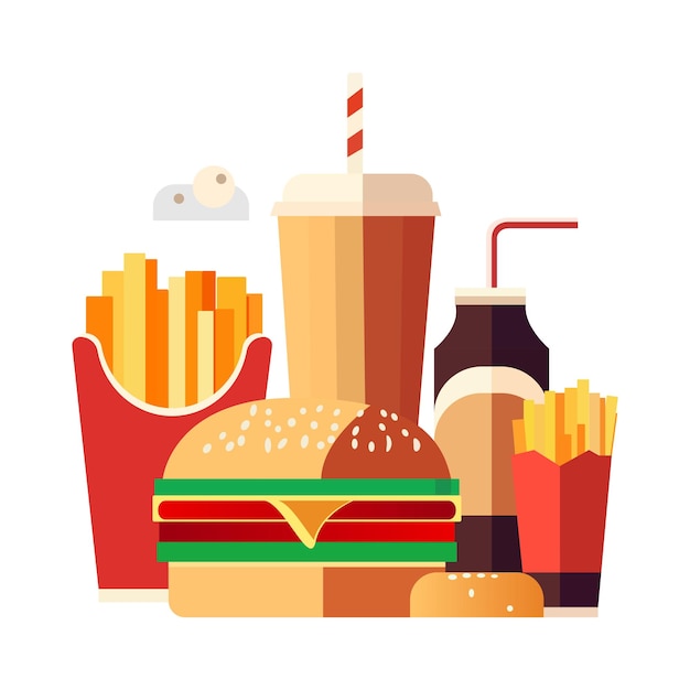 Vector collection set of fast food hamburger french fries soft drink