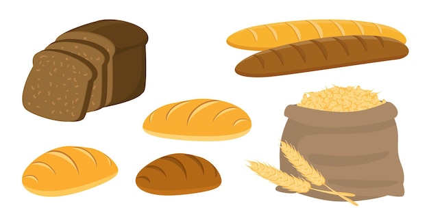 Collection set of food bakery bread