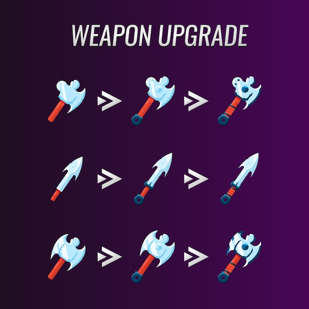 Collection set of gui weapon upgrade for game ui asset elements