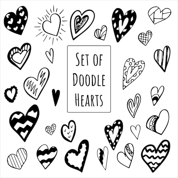 Collection set of hand drawn doodle scribble hearts isolated on white background