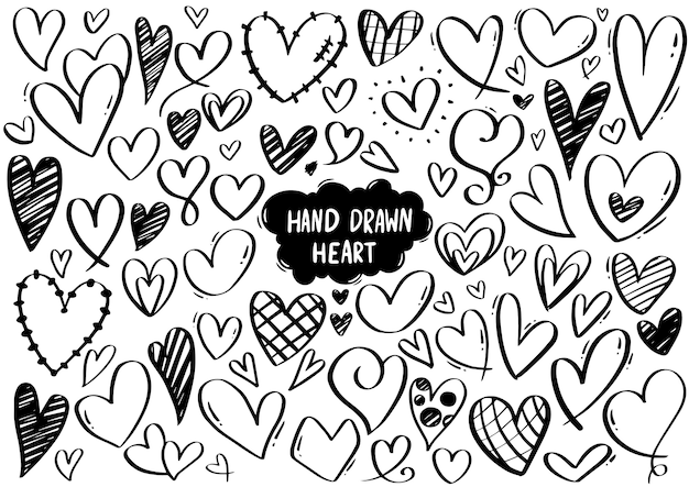 Collection set of hand drawn scribble heart