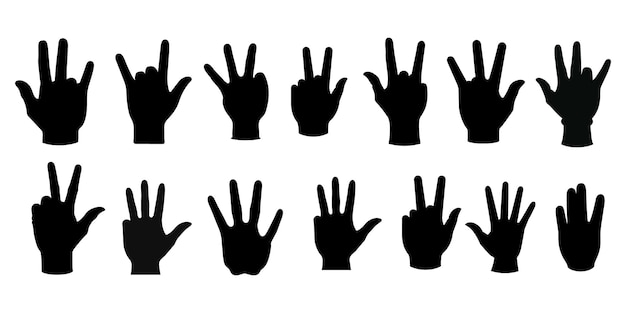 Collection set of hand gestures silhouette vector black color isolated in white background