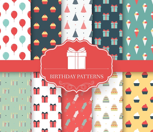 Collection set of happy birthday seamless pattern