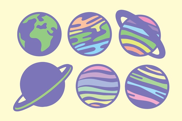 Collection set illustration colorful planets