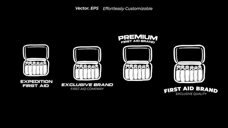 Vector collection set logo first aid bushcraft hiking barbecue camping items element icon vector template