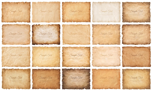 Vector collection set old parchment paper sheet vintage aged or texture isolated