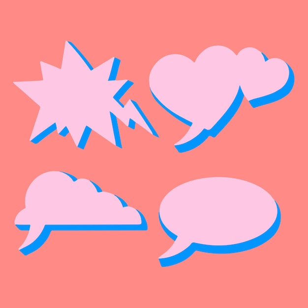 Collection Set of Pink Blank Speech Bubble Text with Different Shape Flat Vector Illustration