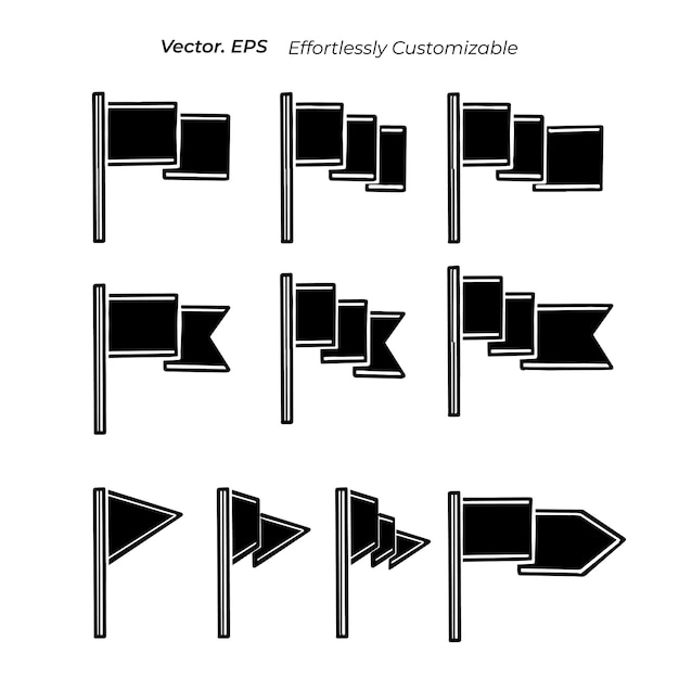 Vector collection set rigid flag shape hand drawn retro for logo badge sticker banner template vector