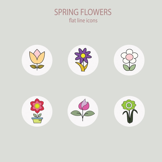 Collection set of six spring flowers vector icon design