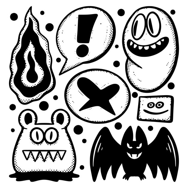 Vettore set di raccolta schizzo doodle illustrazione disegnata a mano in bianco e nero vettore