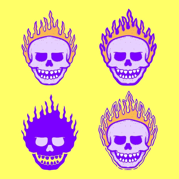Vector collection set skull fire illustration hand drawn sketch for tattoo, stickers, logo, etc