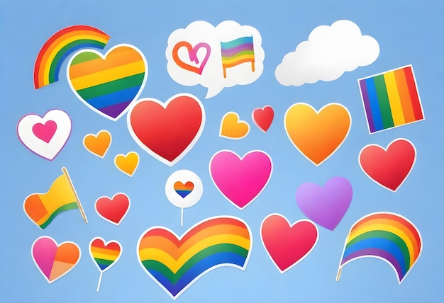 Vector a collection sets of rainbow heart on sky background