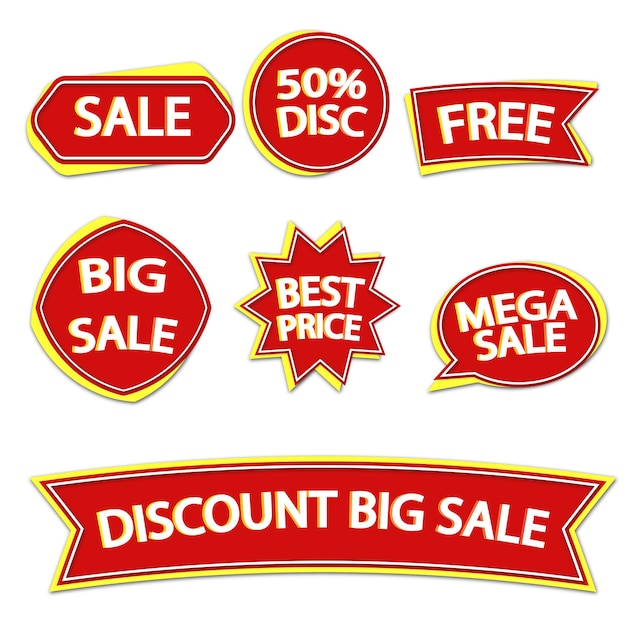 Collection of seven discount stickers with editable text