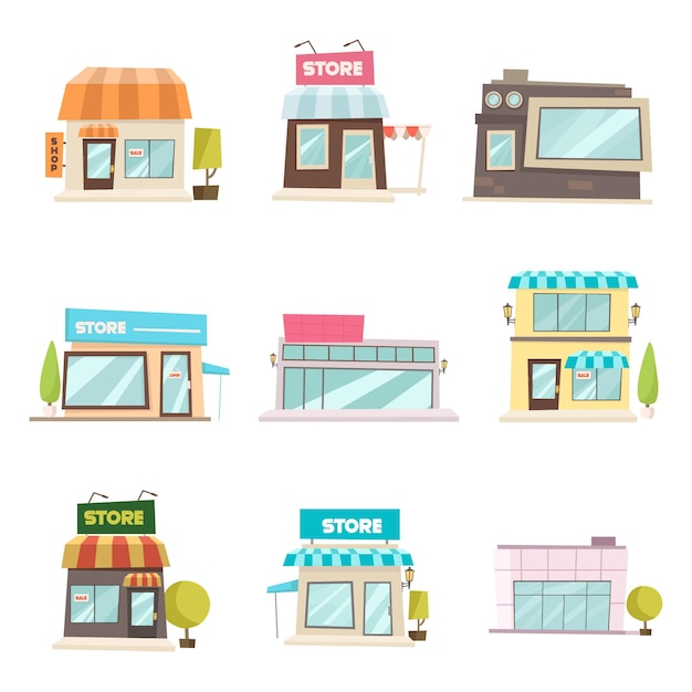 A collection of several forms of shop buildings with various architectures