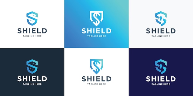 Vector collection of shield design logos with initial letter s negative space design inspiration