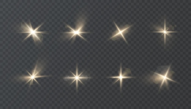collection of shining starbursts and golden light effects