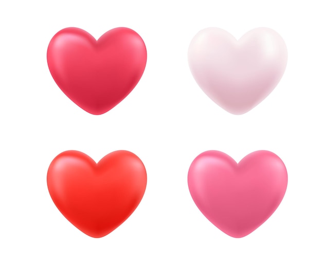 Collection of shiny 3d hearts