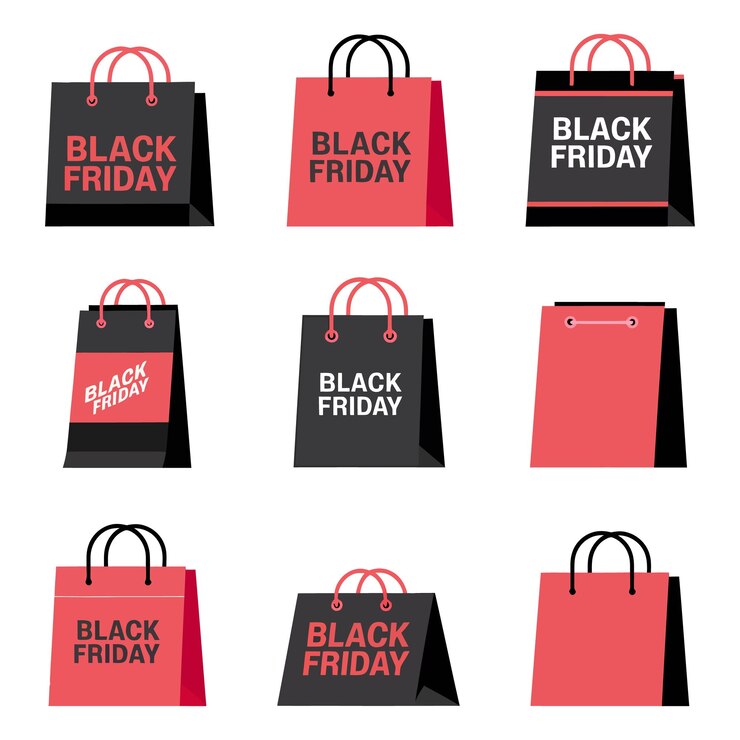 Vector collection of shopping bags showing black friday sales and discounts