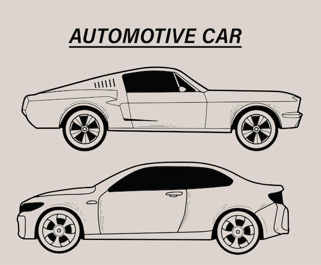 Collection the side of the Super Car Sketch Isolated part 5