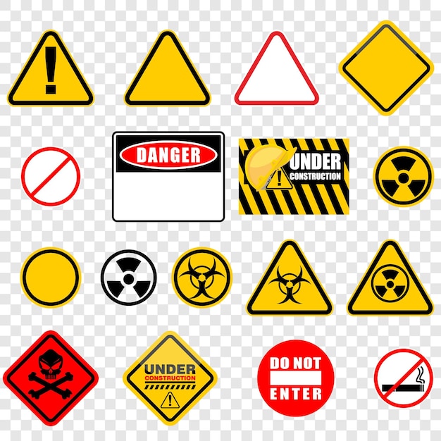 Vector a collection of signs including one that says danger