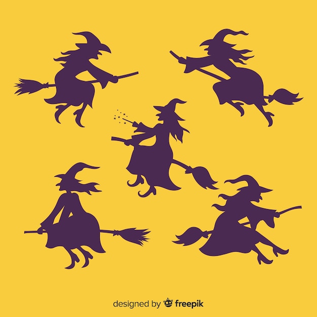 Collection of silhouette halloween witches