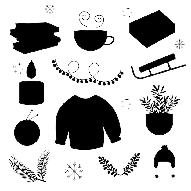 ベクトル 冬の要素のコレクション シルエット hygge のスタイル