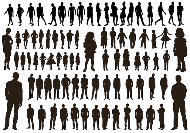Vector collection of silhouette people, women, men, children