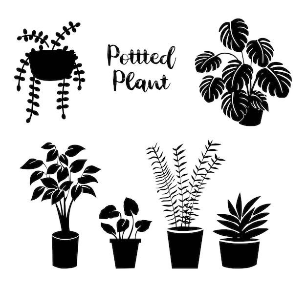 Collection of silhouette potted plant illustrations houseplant