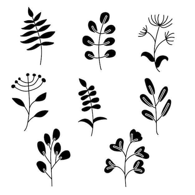 Collection of silhouette wildflowers elements