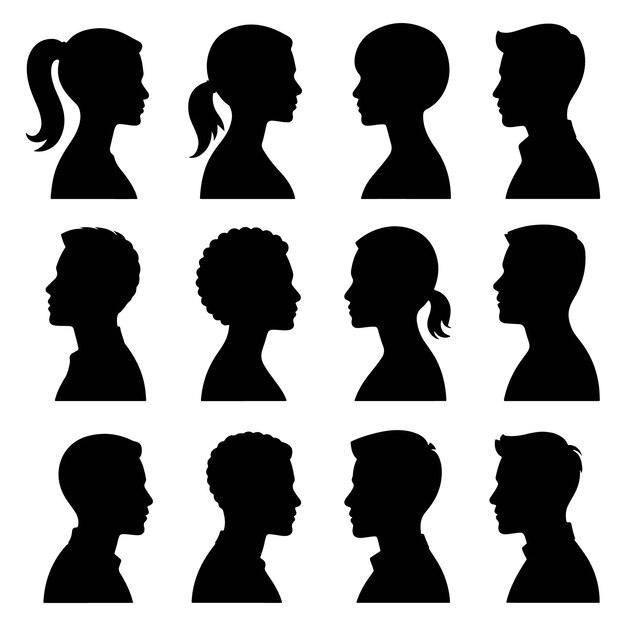 collection of silhouetted profiles in black and white