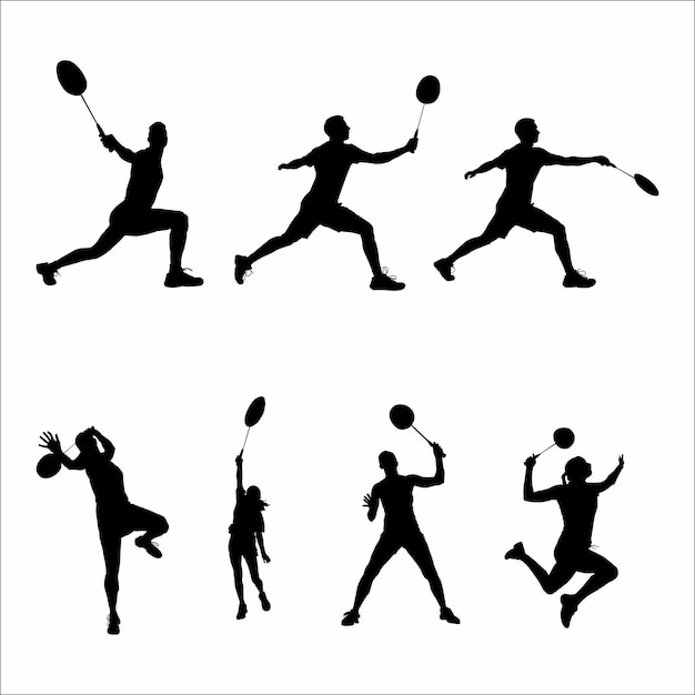 Collection of silhouettes of badminton players