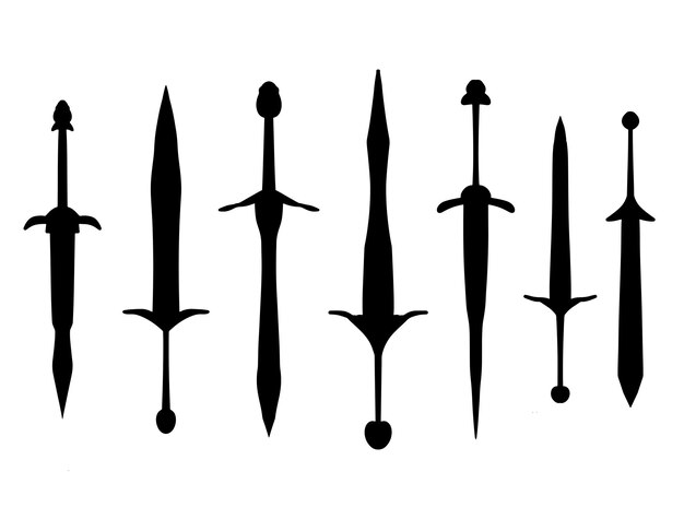 collection of silhouettes of different medieval and fantasy swords