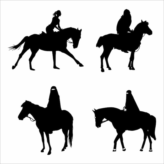 Collection of silhouettes of female horse riders