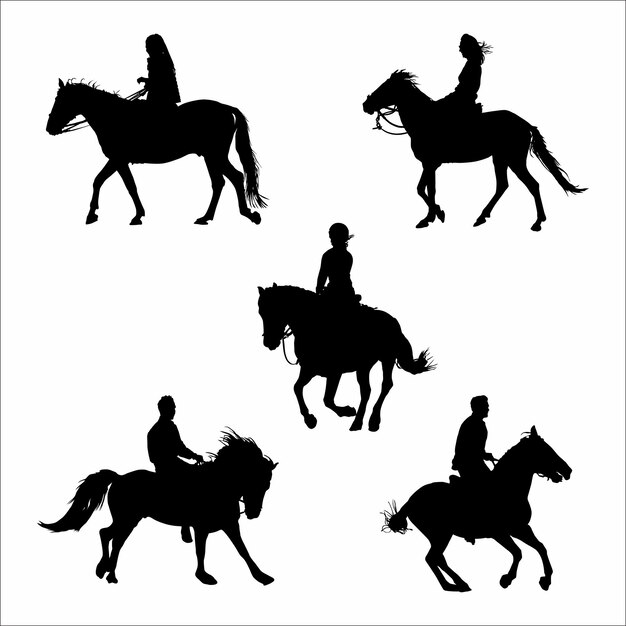 Vector collection of silhouettes of a horse rider