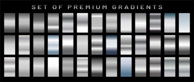 Collection of silver chrome metallic gradient brilliant plates with silver effect vector illustration