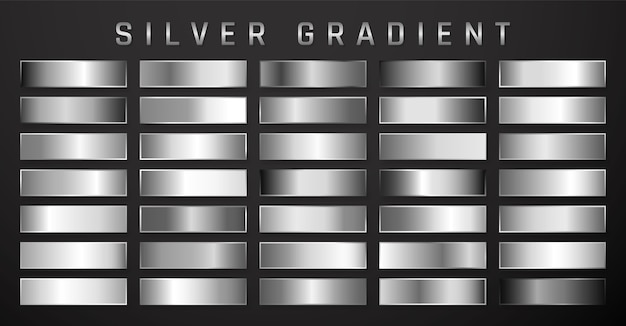 Vector collection of silver, chrome metallic gradient. brilliant plates with silver effect.