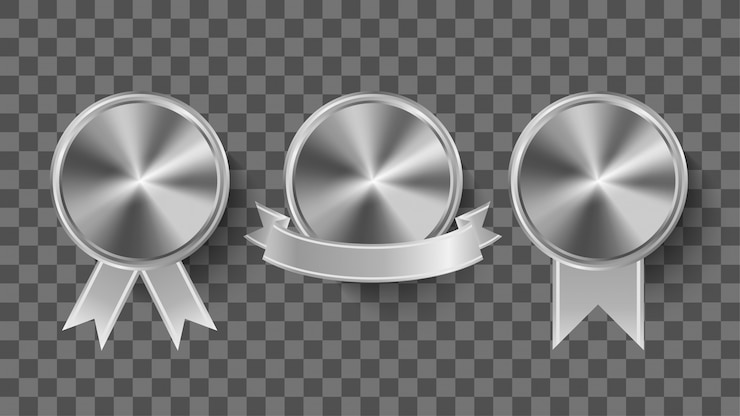 Vector collection of silver medals with ribbon ornaments