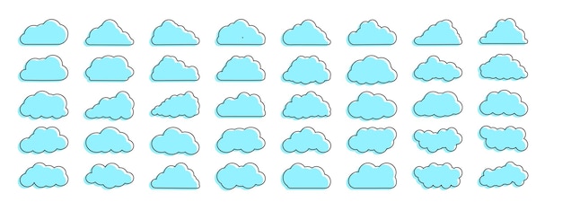 Vector collection of simple cloud icons shapes stickers blue color linear set of clouds symbol for your