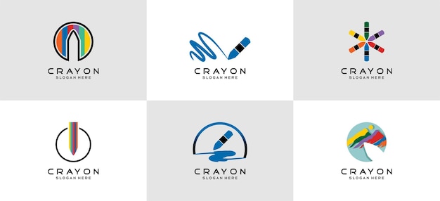 Коллекция простых дизайнов логотипов с изображением цветных карандашей