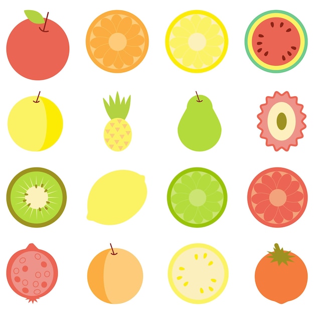 Collection of simple fruit on white background