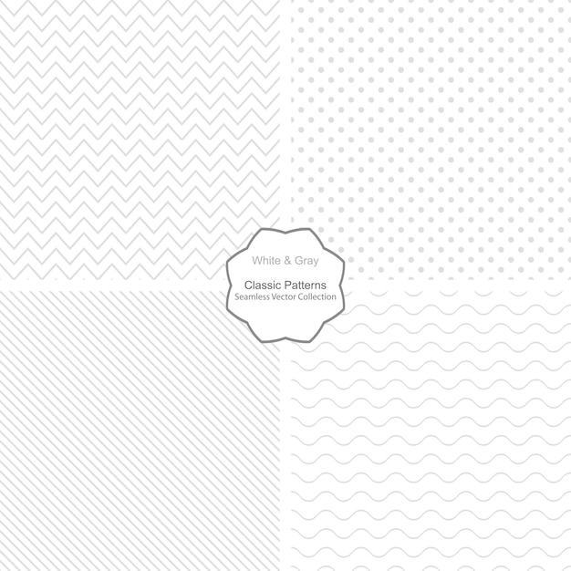 Collection of simple seamless vector geometric patterns. white and gray modern fabric backgrounds