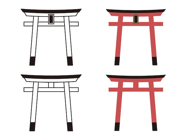 Vector collection of simple torii icons monochrome and color