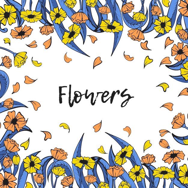 Collection six object of flowers bright illustration