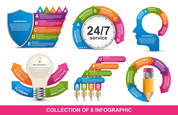 Collection of sixteen infographics.