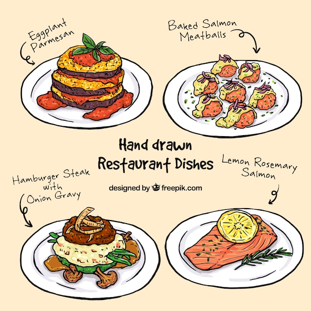 Vector collection of sketches delicious menu