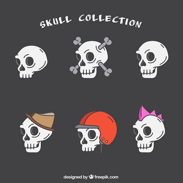 Vector collection of skulls with decorative accessories