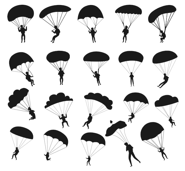 Collection of Skydiver, Parachuting isolated Vectors Silhouettes