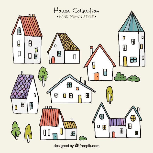 Vector collection of small hand-drawn houses