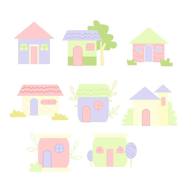 A collection of small houses with different colors